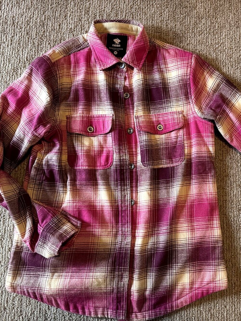 Rabbit High Country Flannel Pink Purple Plaid Thermal Running Shirt Women’s S